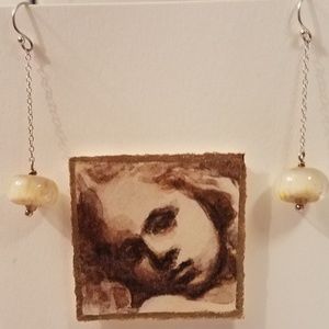 Tan & Cream Dangly Stone Earrings